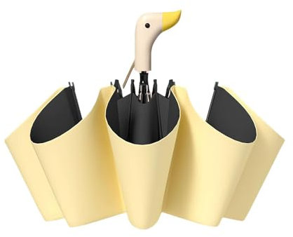 BBASILIYSD Kompakter Reise-Regenschirm mit Duckhead-Griff, Reise-Regenschirm, niedliches Entenkopf-Griff-Design, tragbar, 8 Rippen, faltbarer Regenschirm mit Holzgriff, gelb, Einheitsgröße