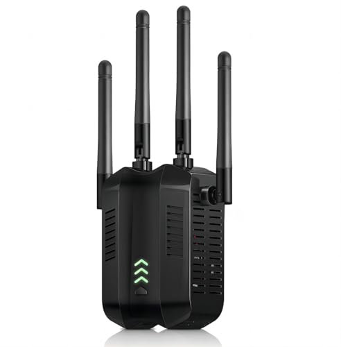 Nuetsa WiFi extender signal enhancer 300Mbps WiFi repeater 2.4GHz dual band anti-interference 4 antennas easy to set WiFi range extender(black)