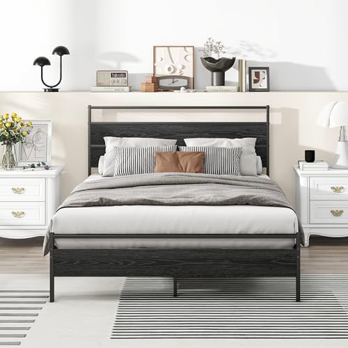 HOJINLINERO Bettrahmen Bettgestell Doppelbett 120x200,Metallbett mit Lattenrost,Modern Einzelbett Gästebett Jugendbett Tagesbett mit Kopfteil für Schlafzimmer,Bett 120x200 mit Lattenrost,Schwarz