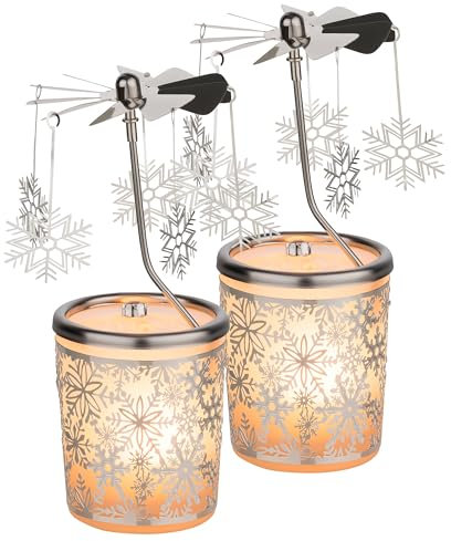 2er Set WEIHNACHTLICHES WINDLICHT – Teelichtkarussell aus Glas [Motiv Schneeflocke] – Höhe 15 cm, inkl. Teelicht – Perfekte ADVENTS- & WEIHNACHTSDEKORATION