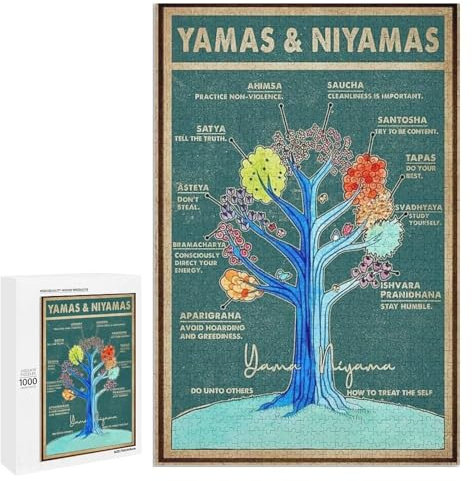 Retro Teal Yama and Niyama Raja Yoga Poster Art Print Home Puzzle 1000 Pieces Jigsaw Puzzle - Funny Challenging Puzzle Perfect for Game Nights