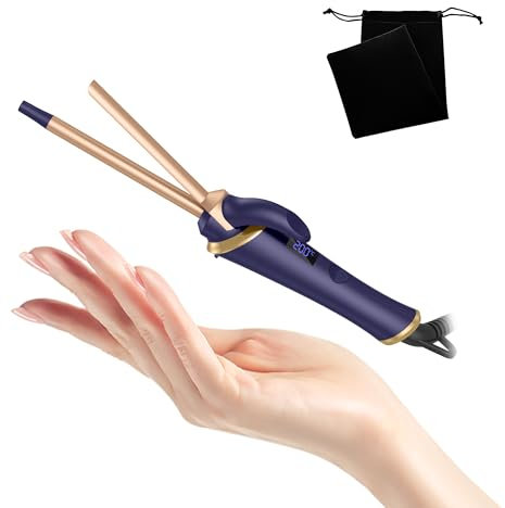 Mini Lockenstab, 9mm für kurze haare, Reise mit LCD Display, 5 Temperatur Einstellbar 120-200℃, Dual Voltage mit klemme