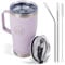 Neon Kactus Taza de viaje aislada de 600 ml con asa, 2 pajitas de acero inoxidable y 2 tapas a prueba de derrames, vaso de acero inoxidable de doble pared al vacío para bebidas frías y calientes -