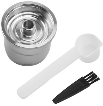 Capsules de café, dosettes de café rechargeables en acier inoxydable 304, 1 capsule expresso rechargeable réutilisable (1 tasse + 1 cuillère en plastique)