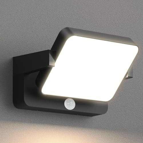 vatato 30W Außenwandleuchte mit Bewegungsmelder, LED Wandleuchte Innen Außen Wandlampe mit Schwenkbar Panel, Wasserdicht IP65 aussenlampe wand, Warmweiß außenleuchte 3000K für Garten Terrasse,Schwarz