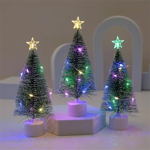 Tisch Weihnachtsbaum mit Leuchten, Mini Weihnachtsbaum mit LED Lichterketten, Mini Tannenbaum mit mit Knopfbatterien, Künstlich Kleine Weihnachtsbaum Weihnachtsfeier Dekoration (Buntes Licht/3PCS)