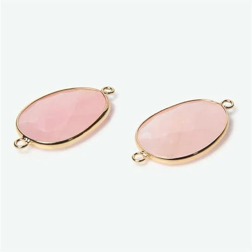 VIEPGJ 2 pezzi Ciondoli in pietra naturale Doppio foro Connettore Lapislazzuli Quarzo rosa Ciondoli per la creazione di gioielli Fai da te Collana Bracciale-Quarzo rosa