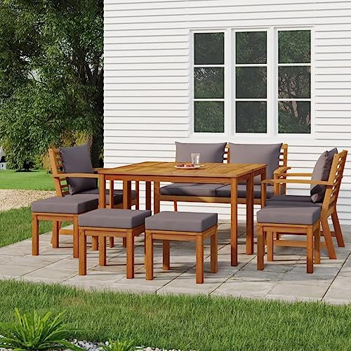 Utiny Garten Essgruppe 9-TLG.Gartenmöbel Set mit Kissen, Gartengarnitur Sitzgruppe Modulares Design, Lounge Sofa Bank Tisch, Massivholz Akazie Dunkelgrau Type 9