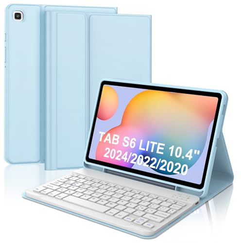 Tastiera Custodia per Samsung Galaxy Tab S6 Lite (2024/2022/2020) 10,4 - Layout Italiano QWERTY Magnetica Rimovibile Wireless Bluetooth Keyboard con Cover per Galaxy Tab S6 Lite 2024-2020, Blu Cielo