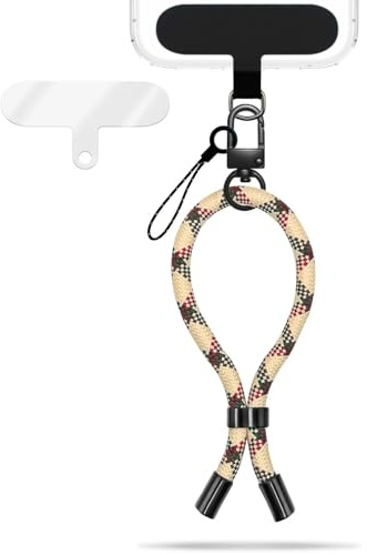 NALIA Universal Handykette Kurz & Kamera-Band, Retro Camo Mix | Dicht gewebtes Nylon, Metall-Schnalle zieht passgenau zu, Starker Metall-Karabiner, 2 reißfeste Einleger