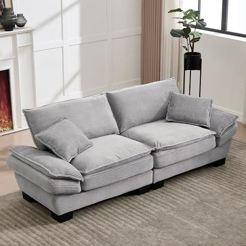 LIFEISLE Sofa 2 Sitzer 224x81cm Couch, Polstersofa aus Cordstoff Doppelsofa mit Breite Armlehnen für Wohnzimmer/Schlafzimmer/Büro Hellgrau
