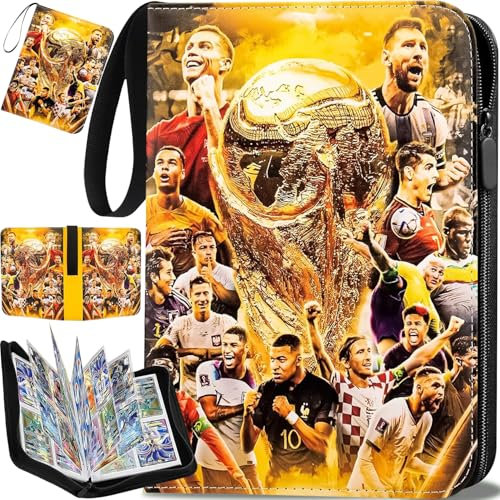 Fussball Karten Sammelalbum,Sammelkarten Album,Fußball Sammelkarten Album,400Fußball Sammelalbum,4Taschen 50 Seiten PU Karten Halter Sammelkartenalben,Sammelkarten mit Reißverschluss und Griffschlaufe