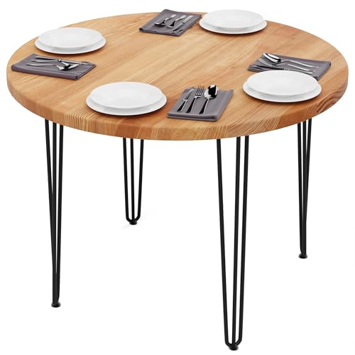 LAMO Manufaktur Esstisch rund 100 cm | Wohnzimmertisch Holz, Bistrotisch | Runder Tisch für Küche, Restaurant | Stärke: 40mm, Farbe: Dunkel, Beine: Schwarz