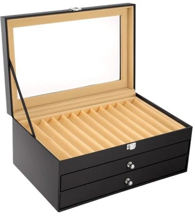 UBOHUZ Pen Display Case Leather Fountain Pen Storage Display Case 36 Slots Capacity Drawer Type Flannel Organizer Box For Storing Pens