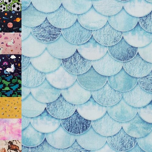 MAGAM-Stoffe Niklas Kinder Baumwollstoff ÖKO-TEX Meterware ab 50cm (Meerjungfrau mint türkis)