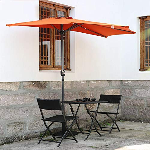 SGKOMN 2.7m Semicircular Umbrella, Outdoor Patio Half Parasol with Crank and 5 Ribs, for Wall Balcony Market Garden, Orange