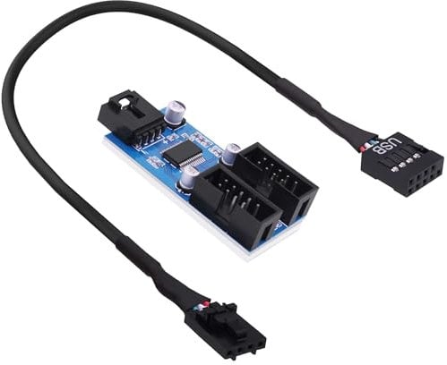 YARCHONN Cable de extensión para placa base USB 2.0 de 9 pines, 1 macho a doble 2 USB 2.0 hembra, adaptador de concentrador, cable de extensión para CPU y tarjeta WIFI, 30 cm