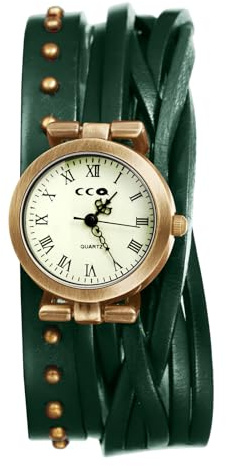 Avaner Uhren Damen Echtleder Armband: Punk Motorraduhr Retro Armbanduhr mit Römischen Ziffern Doppelschicht Wickeluhr Vintage Analog Quarzuhr für Frauen