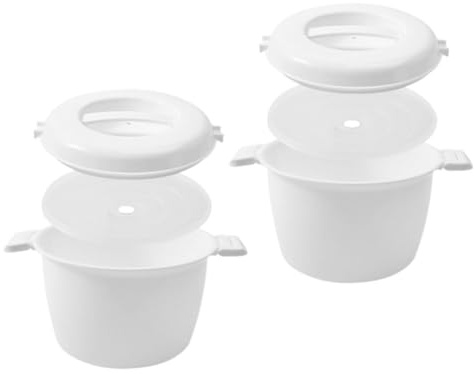 EPIGEIST 2 piezas Olla Arrocera Microondas Portátil Contenedor Multifuncional para Cocinar Arroz y Verduras con Material Resistente Altas Temperaturas para Hogar