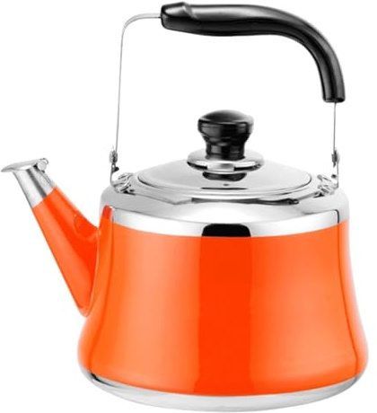 Stainless Steel Whistling Tea Kettle, 1.5 Quart Stove top Kettle with Ergonomic Foldable Handle for Gas & Induction Cooktops, Loud Whistle, Easy Pour Spout -1 Liter||Orange