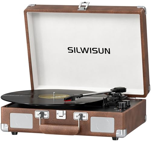 Tocadiscos de vinilo con altavoces, tocadiscos Bluetooth vintage, reproductor de vinilo rosa portátil alimentado por pilas, fonógrafo de maleta retro, reproductor de Lp de 3 velocidades, salida RCA
