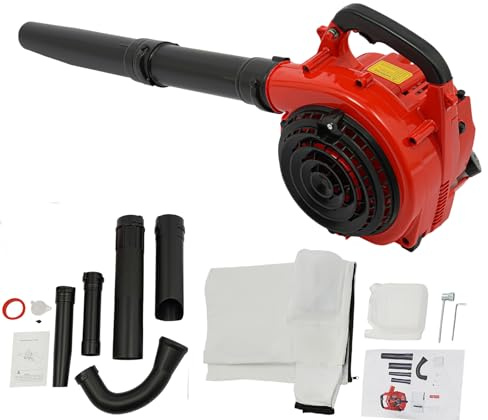Benzin Laubbläser und Staubsauger, 3-in-1 Benzin Laubsauger mit 2-Takt Motor und Fangsack, 0,75kW | 7000 RPM | Blasgeschwindigkeit 80m/s,Handstaubsauger für Rasenreinigung, Staub, Garage