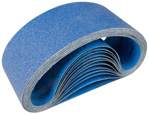 Sruhrak Lot de 12 Bandes Abrasives 100 x 610 mm Grain 40/60/80/120/240/400 | Corindon de zirconium adapté aux ponceuses à bande, ponçage métal, bois et décapage de peinture