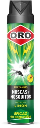 ORO Insecticida Voladores 600 ml – Contra moscas, mosquitos y mosquito tigre – Acción inmediata y máxima eficacia – Uso interior y exterior – Aroma a limón