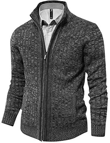 AOLI RAY Herren Strickjacke mit Reissverschluss Cardigan Stehkragen Pullover Feinstrike Sweaters mit 2 Taschen