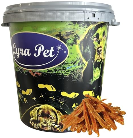 Lyra Pet® 5 kg Hühnerbruststreifen in 30 L Tonne - Kausnack für Hunde | Leckerli für Hunde – Proteinreicher Kauartikel mit Huhn – Idealer Belohnungs- und Trainingssnack – Gut verträglich