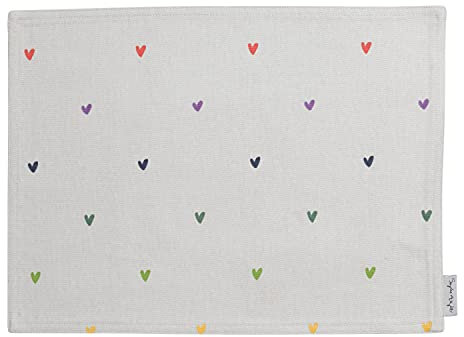 Sophie Allport - Multicoloured Hearts Fabric Placemat, 100% Cotton, Stylish, Neutral Print, Kitchen Dining Table Mat, 40 x 30cm, Single Item