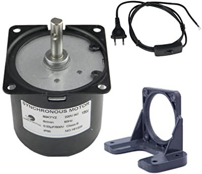 CHANCS Metal Geared for Rotisserie Turntable 60KTYZ 220V AC 5r/min Gearbox Electric Motor With Motor Holder and EU/UK Power Extension Cable Cord