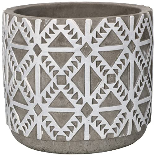 KOTARBAU® Maceta cilíndrica de hormigón ⌀12, Tiesto Decorativo para Flores y Plantas, Macetero de Cemento Redondo para Interiores, Diseño étnico, Minimalista, Gris y Blanco