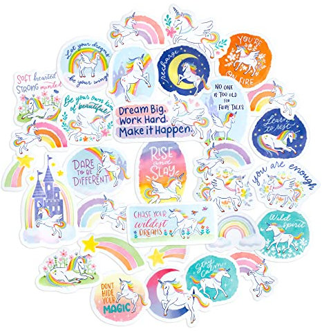Navy Peony Verspielte Märchenhafte Einhorn-Sticker für Erwachsene (31 Stück) – Inspirierend, Wasserdicht, Elegant | Einhorn-Zitat-Sticker für Journals, Scrapbooks & Wasserflaschen