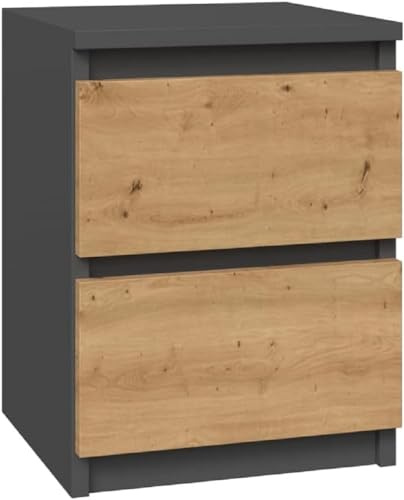 Topeshop M2 ANTRACYT/Artisan nightstand/Bedside Table 2 Drawer(s) Anthracite Oak Wood