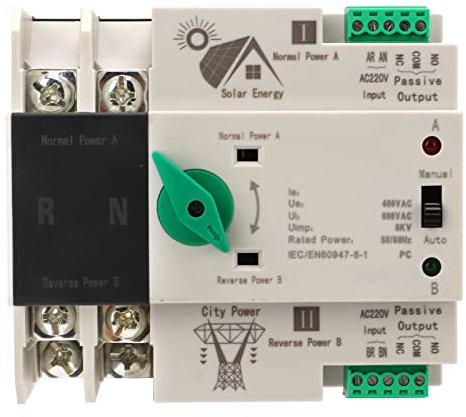 Dual Power Automatischer Transferschalter, AC 220V 2P 63A ATS Automatik Umschalter, PV Typ Stromversorgung Ununterbrochener Millisekunden Stromkreis Schnellregler Notstrom Haushalts Netzumschalter