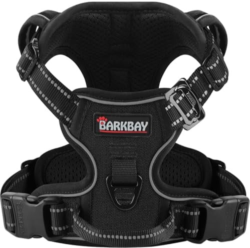 BARKBAY Hundegeschirr, kein Ziehen, 3 Schnallen für große Hunde, verstellbar, reflektierend, bequem, kein Würgen, strapazierfähig, perfekt für Outdoor-Training, Spazierengehen und Wandern, stark und