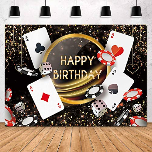 Sensfun Casino Geburtstag Hintergrund Las Vegas Casino Night Happy Birthday Fotografie Hintergrund Würfel Poker Geburtstag Party Banner Dekorationen Fotoshooting Requisite Vinyl 3 x 2,1 m
