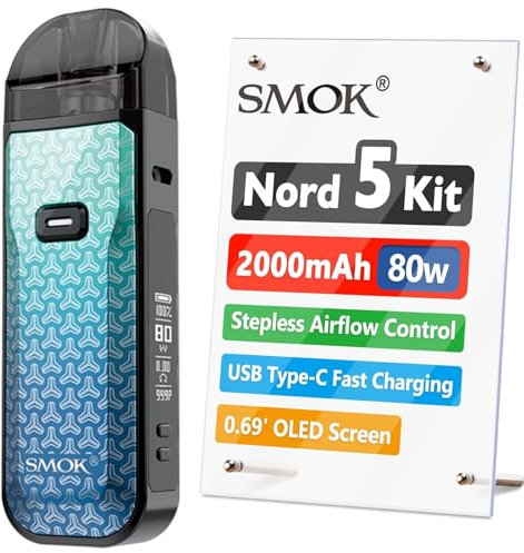 SMOK Nord 5 Kit |Smok Nord 5 Pod Mod Kit 80W Vape Kit Built in 2000mAh Akku mit 5ml Nord 5 Cartridge RPM 3 Mesh Coil (0.15Ω / 0.23Ω)kein Nikotin