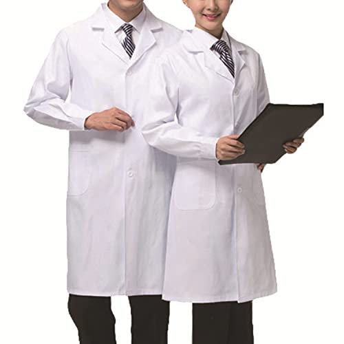 Mcvcoyh Unisex Weiß Laboratory Coat Chemistry Laboratory Doctor's Coat Weiß Herren Damen Arbeitsmantel Langarm Baumwolle Arbeitskleidung Kittel Mantel