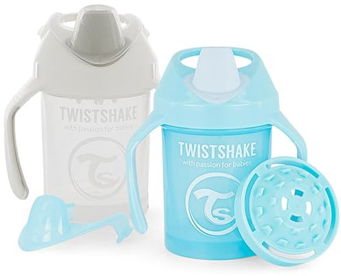 TWISTSHAKE 2X Taza Antigoteo con Boquilla Blanda Y Mezclador De Frutas - 230Ml | Taza Para Bebés a Prueba De Fugas | Sin Bpa | Taza De Entrenamiento Para Niños | Biberón De Aprendizaje | Blanco Azul