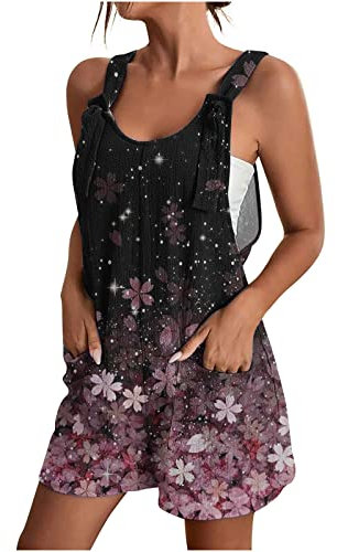 Tute e tute da donna Baggy Cinghia Regolabile Senza Maniche Salopette Plus Size Allentato Casual Tinta unita Estate Boho Gamba Larga Pantaloni Tuta Pantaloncini, D1-viola, XL