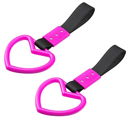 JNNJ 2 Stück Heckstoßstange Warnring, Auto Handschlaufe Ring, Universal Bus Griff Handschlaufe Charm, Ring Herz Zug Griff Handschlaufe Drift Charm Strap Drift(Rosa)