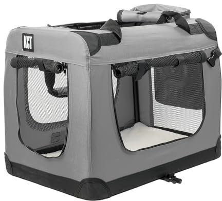 KCT Medium Grey Fabric Pet Carrier Crate Travel Transport Bag for Cats and Dogs