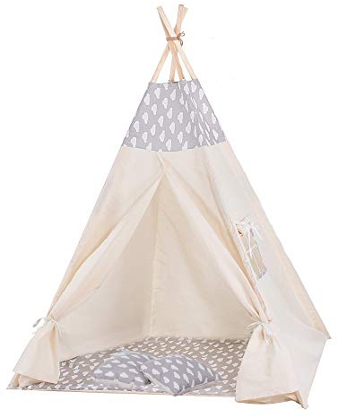 SPRINGOS Kinderzelt Kinder Tipi Zelt Bodenmatte Kissen Baumwolle 160 x 120 x 100 cm Kinderspielzelt