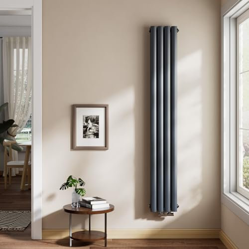 EMKE Oval Heizkörper Klein 1600x240mm, Design Heizkörper Schmal Hoch Doppellagig Röhrenheizkörper Mittelanschluss Heizung Anthrazit 623W