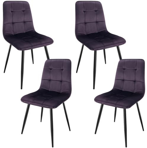 JIJIAN 4er Set Esszimmerstühle, Polsterstuhl Stühle mit Samtstoff und Schwarzen Metallbeinen, Küchenstühle mit 120 kg Tragkraft, Tiefes Lila