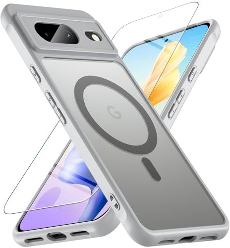 Magnetica Cover per Google Pixel 8,Cover Pixel 8, [Compatibile con Magsafe] con Vetro Pellicola Protettiva, Protezione Militare Antiurto Antigraffio Robusta Custodia per Google Pixel 8 (grigio)