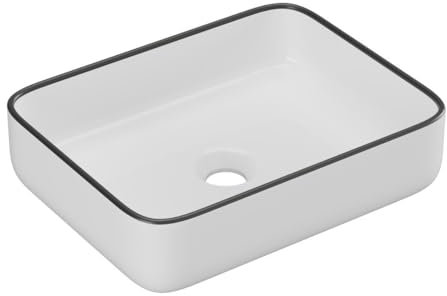 Vente-unique - Vasque à poser rectangle en céramique - Blanc avec liseré noir - 50 x 39 cm - JUNIKO II