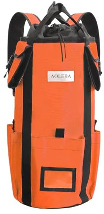 AOLEBA Arborist Rope Storage Bag Tree Climbing Rock Rope Bucket Backpack Rope Storage Bag 200' Large Capacity 1680D Thicken Nylon Material with Hand Straps, Side Pockets - Orange